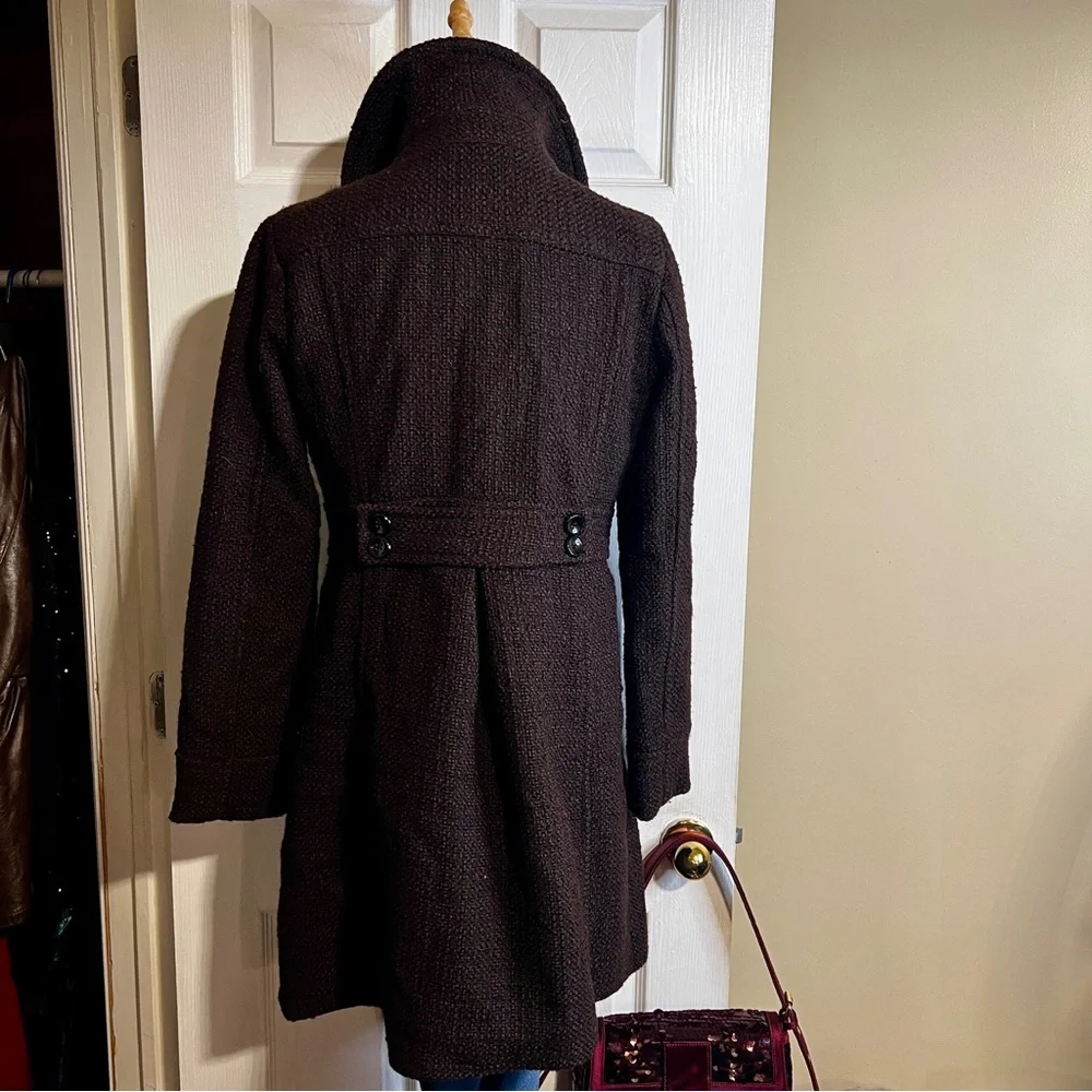 Old Navy Y2K Fall 2010 Chocolate Brown Wool Blend Tweed Boucle Midi Peacoat‎ L